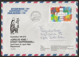 Ballon CIRCU KNIE RAPPERSWIL 1991 Schweiz UETLIBURG Luftpost