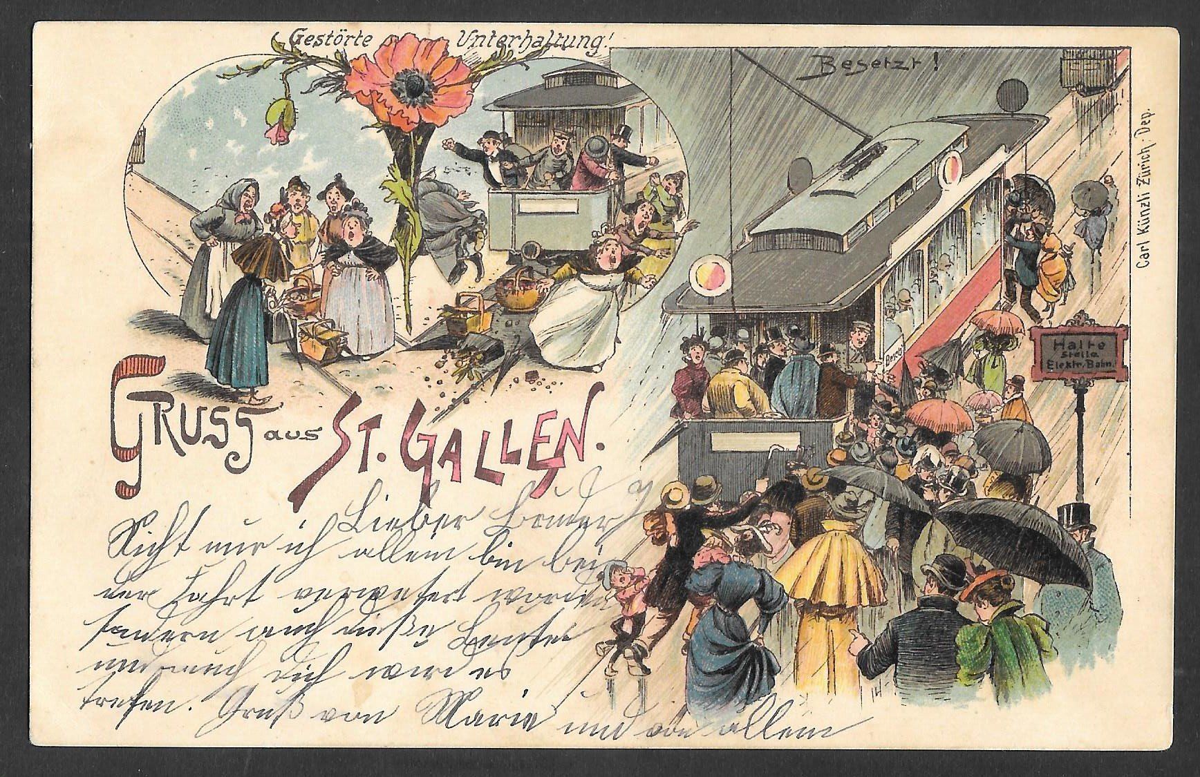 Cartoline postali: St. Gallen Lithografie gestörte Unterhaltung – Usato da Olten venduto da clotaldi