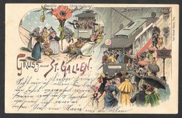 St. Gallen Lithografie gestörte Unterhaltung