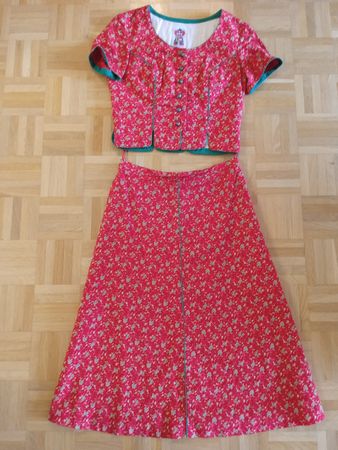 Vintage Salzburger Trachten Deux-Piece-Dirndl rot-grün Gr. S