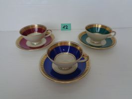 3 Mocca Tassen mit Unterteller Goldrand Fürstenberg -Vintage