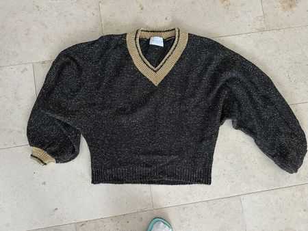 Gaëlle Paris Pullover V-Ausschnitt Schwarz Gold Groesse 3
