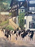 Ölgemälde Ziegen im Dorf Fiesch - Wallis