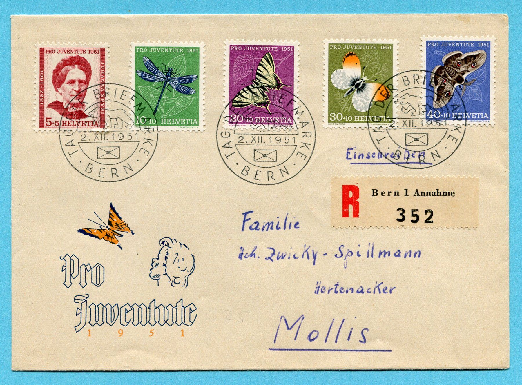 Tutti i francobolli: Satzbrief Tag der Briefmarke Bern 1951 – Usato da Opfikon venduto da Prophila