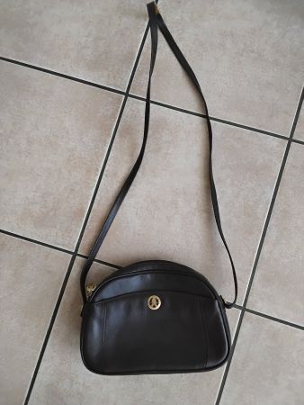 Sac à main vintage élégant en cuir véritable marron Pourchet