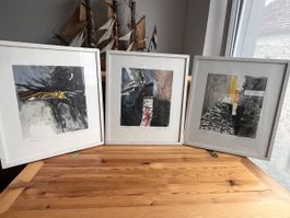 3er Set Orig. Lithogr. Limit. Kunst Ger.Huber 48/120 gerahmt