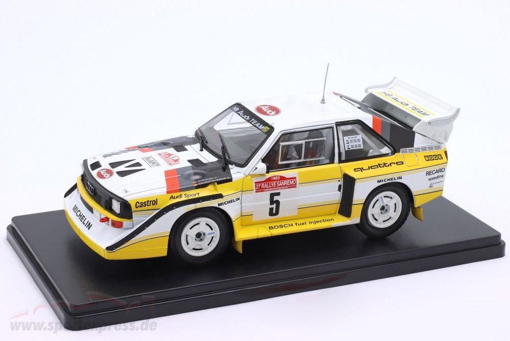 Autoart 1/18 Audi Sport Quattro S1 #5 San Remo 1985 Röhrl/Geistdörfer, Neuve
