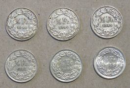 6 x 50 Rp. 1940, 1944, 1945, 1946, 1960, 1965  Silber