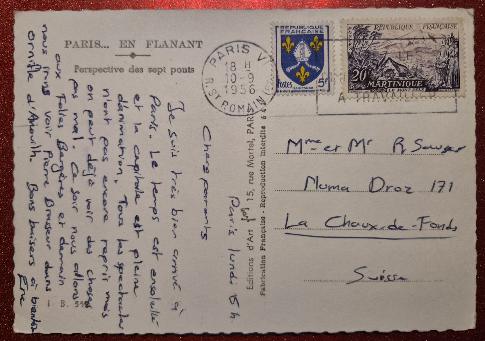 Cartoline postali: Paris - Perspective des sept ponts 1956 – Usato da Melchnau venduto da Arthurius 1