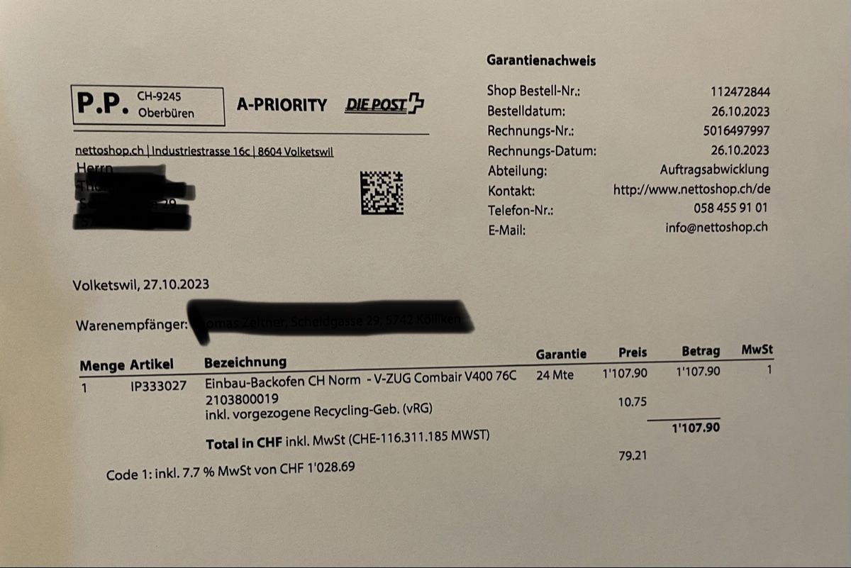V-Zug Forni: Backofen V-Zug V400 – Usato da Kölliken venduto da nico2412 1