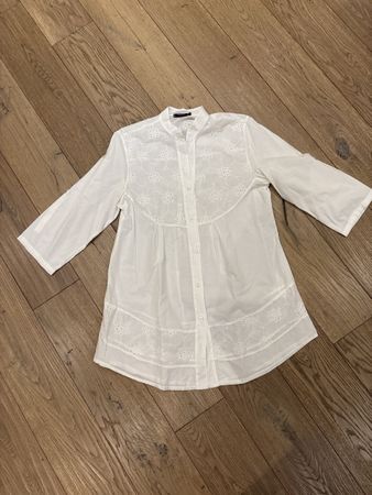 Weisse lange Stickereibluse/L