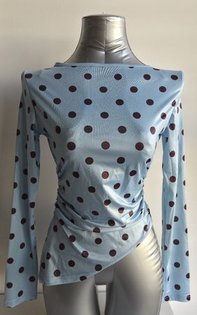 Y2K Polka Dot Longsleeve S, Blue Brown Vibe NEU OHNE ETIKETT