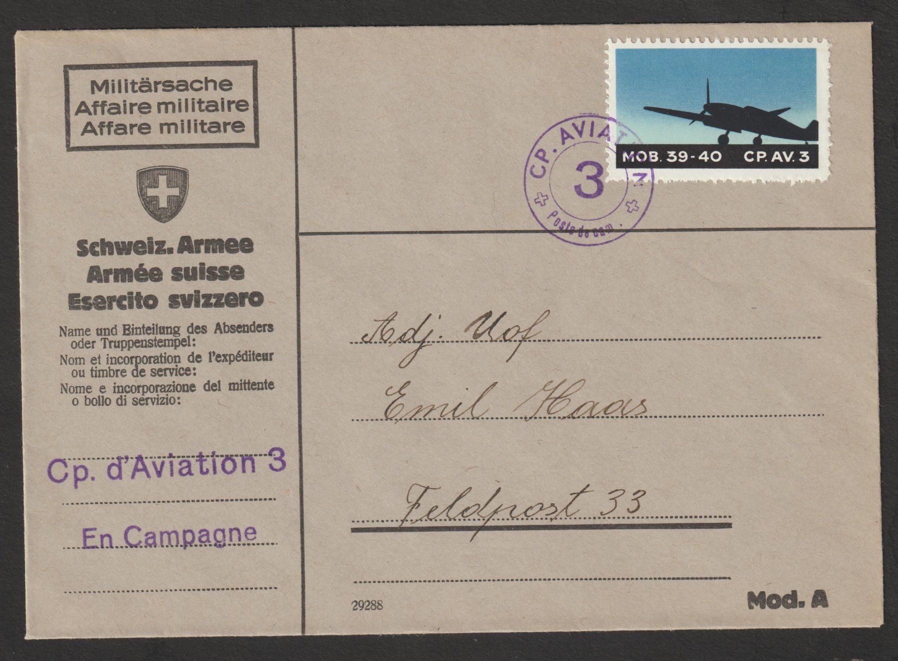 Tutti i francobolli: Flieger Nr. 40/1 FP – Usato da Siebnen venduto da Fstaehli