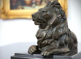 IMPOSANTER BRONZE LÖWE 4,4kg SCHWERE SKULPTUR SIGN- A. Barye