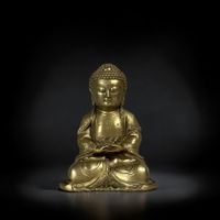 Bronze Buddha Figur 30cm groß | Dhyana Mudra Swastika China