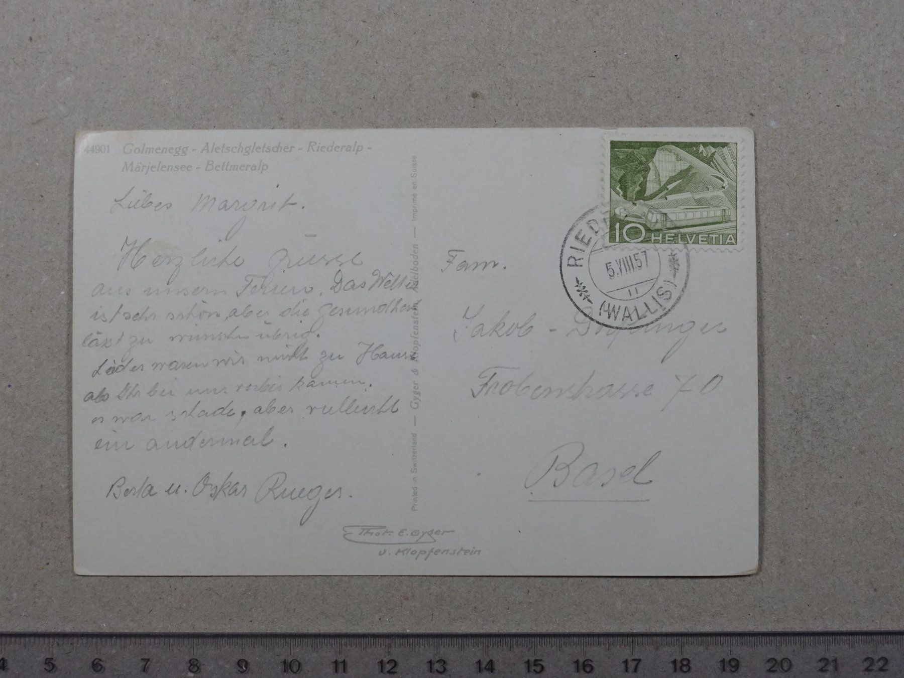 Cartoline postali: Riederalp, Bettmeralp, 1957 – Usato da Lenzburg venduto da fh1 1