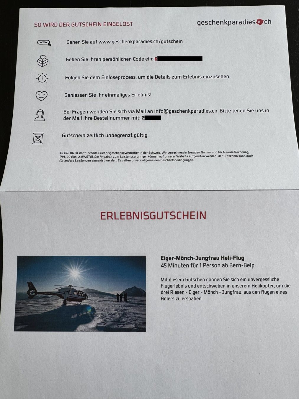 Gutscheine: 2x Eiger-Mönch-Jungfrau Helikopterflug Gutschein neu – Neu (gemäss Beschreibung) aus Gersau von Josef_1988 1