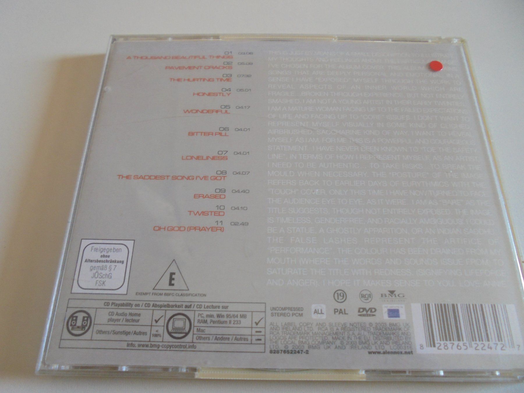 CD: Annie Lennox " Bare " CD  + DVD Limited edition – Usato da Eclépens venduto da Consuelo 2