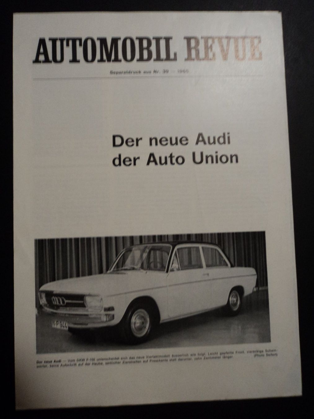Audi Dokumente: Prospekt Testbericht Audi Auto Union 1965 – Gebraucht aus Schwarzenburg von modelCARama