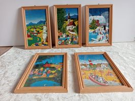 5 Bilder "Naive Malerei" Jörn Meyer Vintage um 1981-1988
