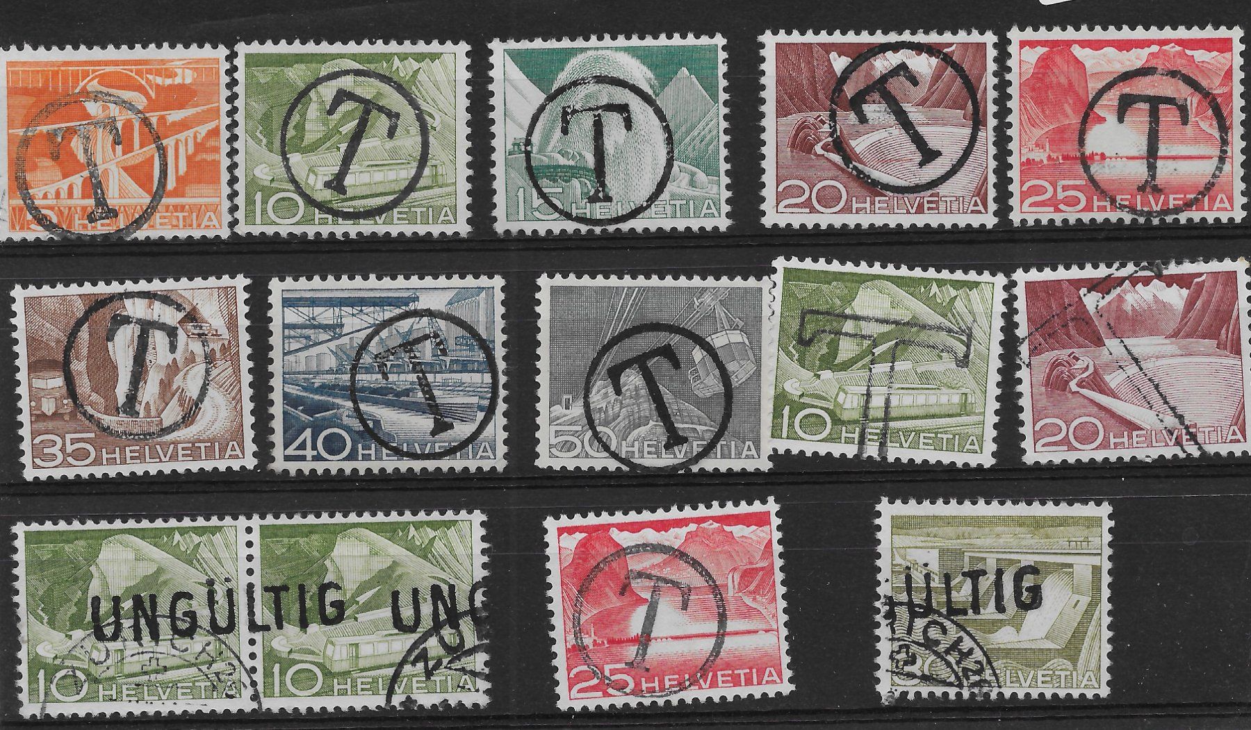 Alle Briefmarken: Lot Technik & Landschaft mit T-Stempel – Gebraucht aus Hefenhofen von Richsalz