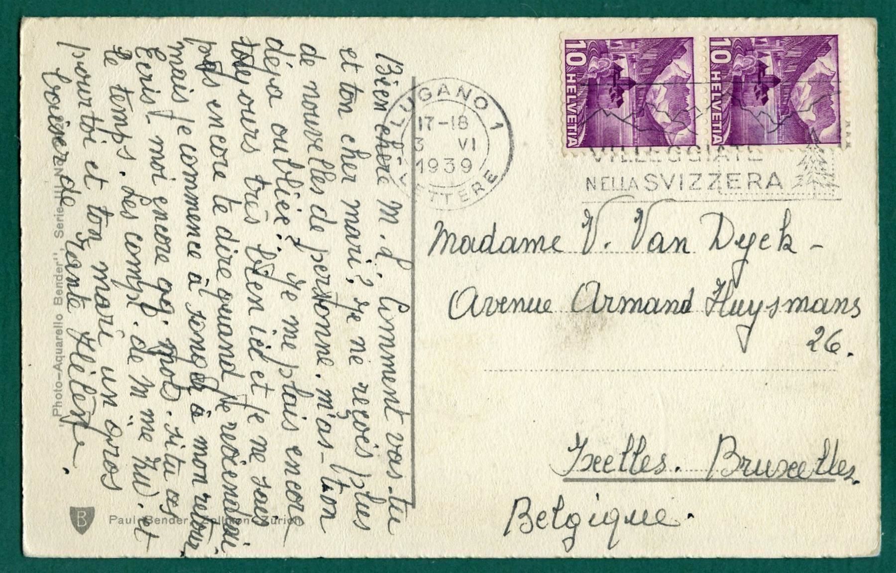 Cartoline postali: Lugano - Paradiso, 1939, gelaufen – Usato da Sargans venduto da Hausi1951 1