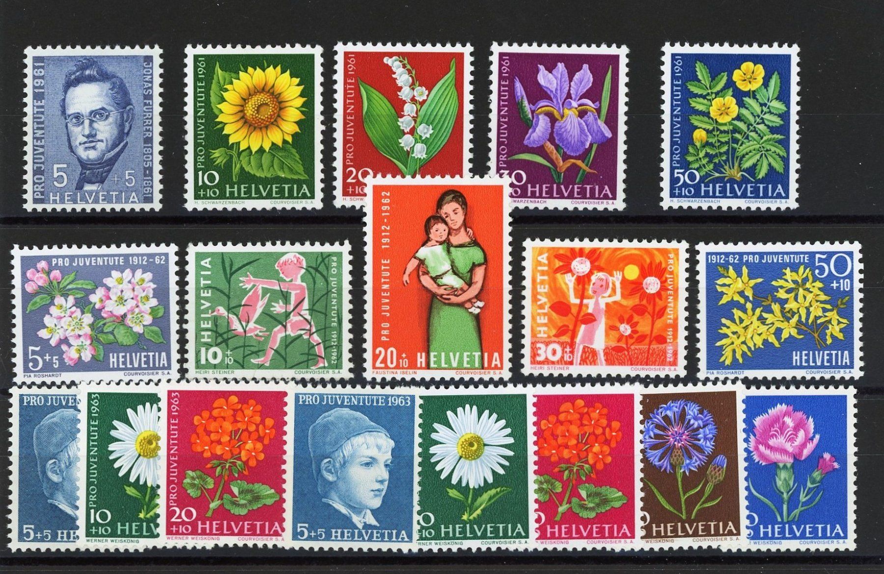 Tutti i francobolli: Pro Juventute 1958-63: 6 Serien sauber postfrisch – Nuovo (secondo la descrizione) da Basel venduto da Strubelibs 2