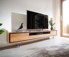 Lowboard STONEGLOW 240 cm Akazie Natur Steinfurnier V-Fuss