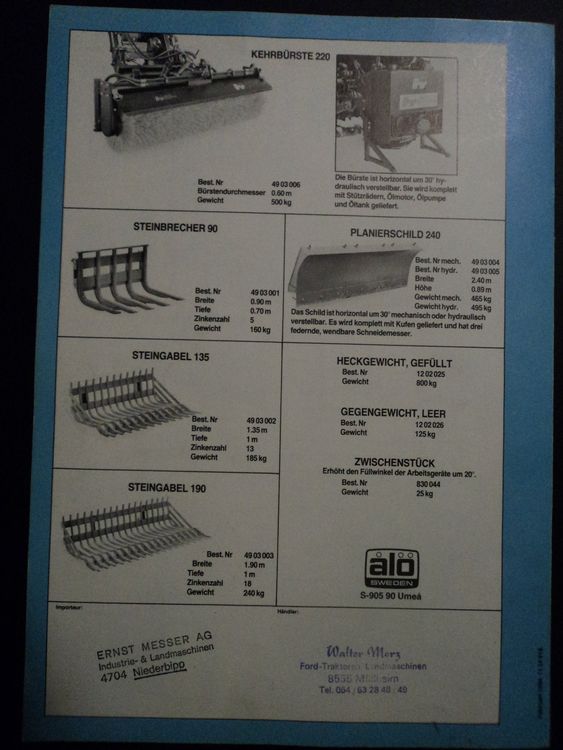 Prospekt Quicke Al Standard Typ 3 Frontlader von 1984 (Gebraucht) in  Schwarzenburg fr CHF 1  mit Lieferung auf Ricardo kaufen