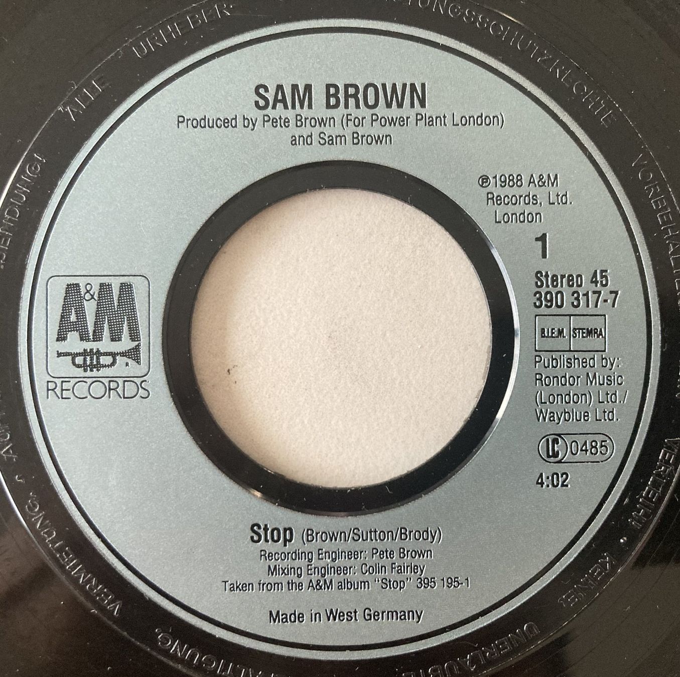 Dischi in vinile: SAM BROWN - STOP – Usato da Bottens venduto da hotter-than-hell 2