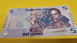 Sierra Leone 5 Leones Banknote, 2022, Neuwertig!