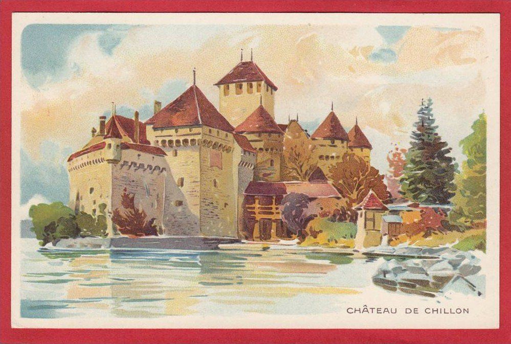 Cartoline postali: CHÂTEAU DE CHILLON, LITHO, LES CHOCOLATS PETER & KOHLER – Usato da Grüningen venduto da Kartenlaube