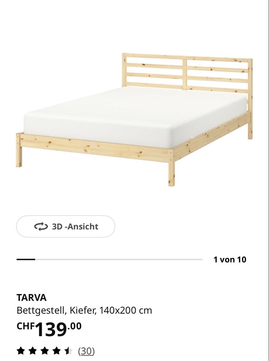 Ikea Letti: IKEA Bett mit Matratze, 140x200cm – Nuovo (secondo la descrizione) da Zürich venduto da ker_2tfk