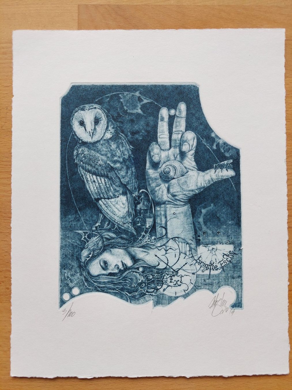 Dipinti: Exlibris Günter Hujber - Original Radierung Eule signiert – Usato da Obfelden venduto da Exlibris-Art