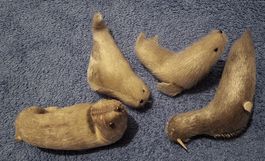 antike Seehundfamilie,Präparate, Robben, Vintage, 4er Set