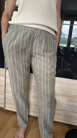 Pantalon Esmara rayé gris beige, lin,  taille 40 comme neuf