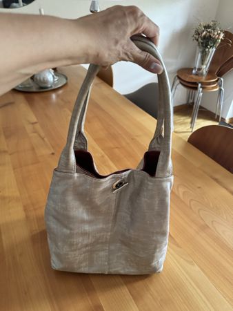 Navy boot  gold Taupe Leather Shoulder Bag - Stylish and Chi