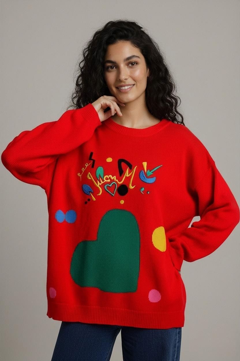 Maglioni & Felpe: Vintage For You Roter Pullover mit farbenfrohem Design - – Usato da Zug venduto da vinokilo