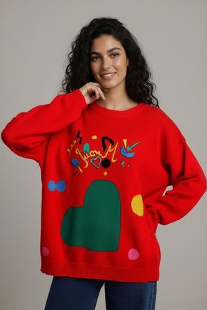 Vintage For You Roter Pullover mit farbenfrohem Design -