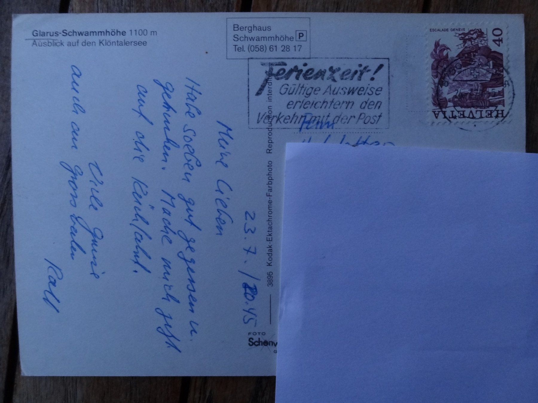Cartoline postali: Glarus - Schwammhöhe – Usato da St Léonard venduto da Riglin 1