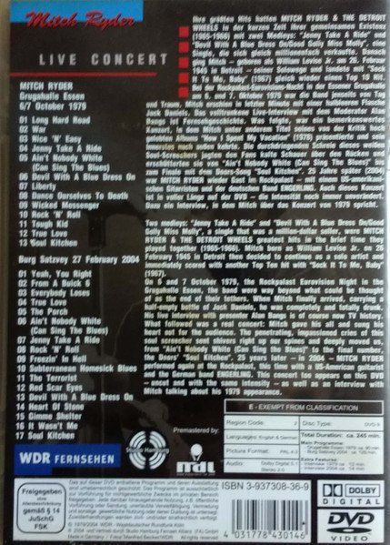 Tutti i DVDs: Ryder Mitch: At Rockpalast 1979 & 2004 DVD – Nuovo e nell'imballaggio originale da Steinhausen venduto da Vilivinili 1