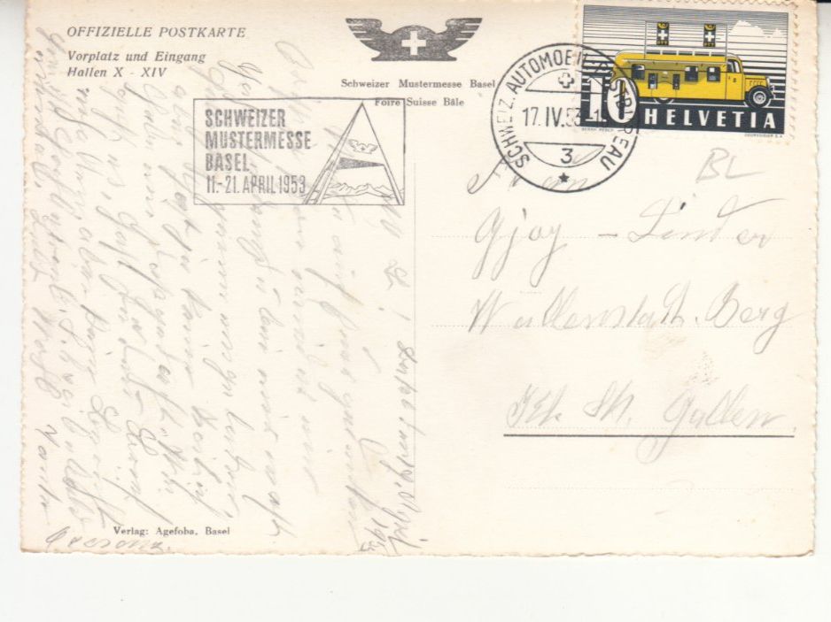 Cartoline postali: Basel MUBA 1953 mit Sonderstempel A. 610 – Usato da Bürglen TG venduto da StampGraf 1
