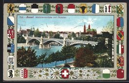 AK Basel, Wettsteinbrücke mit Münster