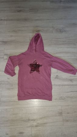 Mädchen Hoodie Kleid mit Pailletten Stern Gr. 128 