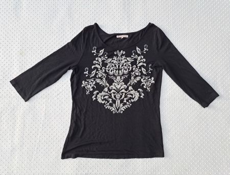 Anna Field schwarzes Shirt mit floralem Muster, Gr. 40