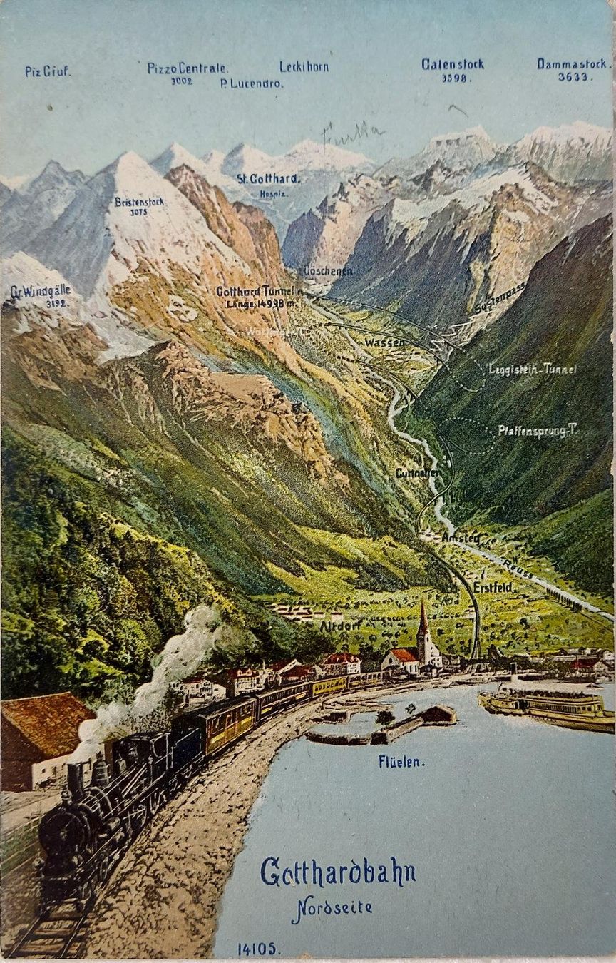 Cartoline postali: GOTTHARDBAHN - Nordseite - Dampfzug – Usato da Delémont venduto da Domdom1