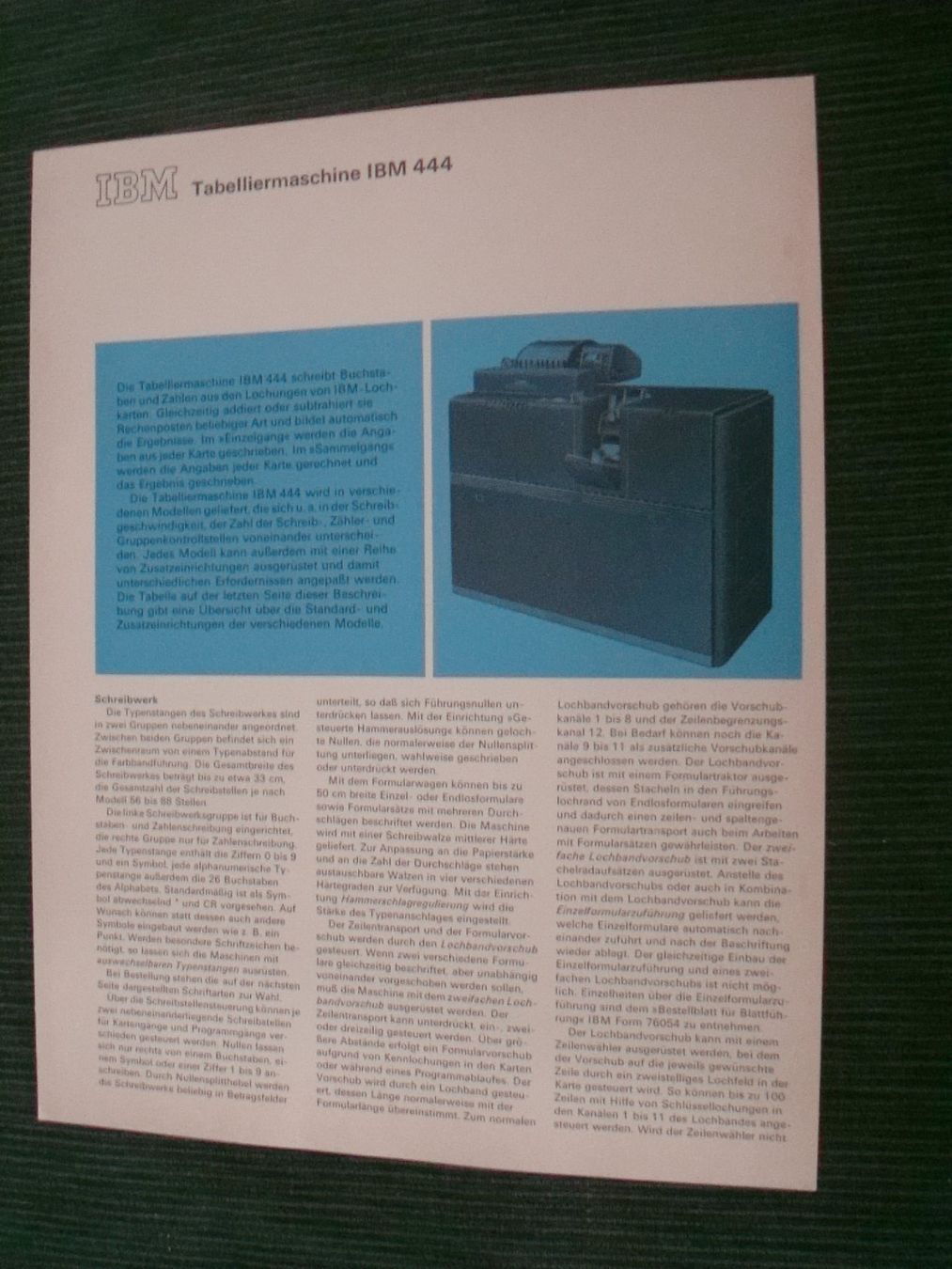 Dokumente: IBM Data Processing - Tabelliermaschine - Prospektblatt – Gebraucht aus Neuenegg von flohcante
