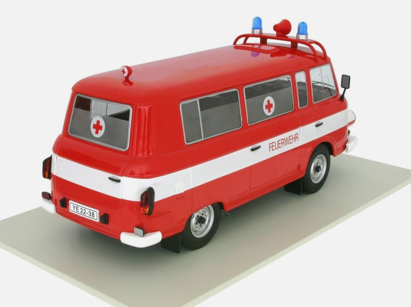 Kit di modellismo & Modellini statici: Camion Barkas B 1000 "Fire Engine" Red/White 1965 Scale 1:18 – Nuovo e nell'imballaggio originale da Lausanne venduto da Techobby 1