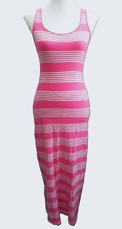 HOLLISTER Gr. 34 langes Sommerkleid Ringelkleid weiss pink