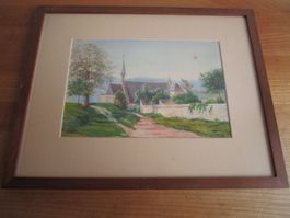 Aquarell H. Born 1897 Kirche, gerahmt
